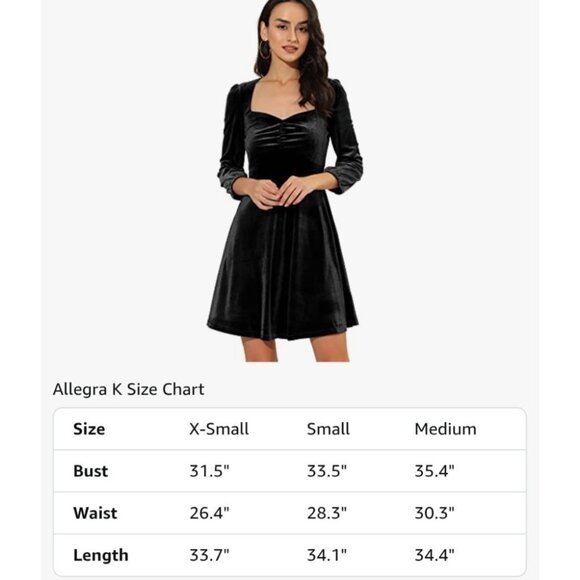 Allegra K Womens Black Velvet Wrap V-Neck Dress 3/4 Sleeves Elegant Party Wear - Picture 5 of 5